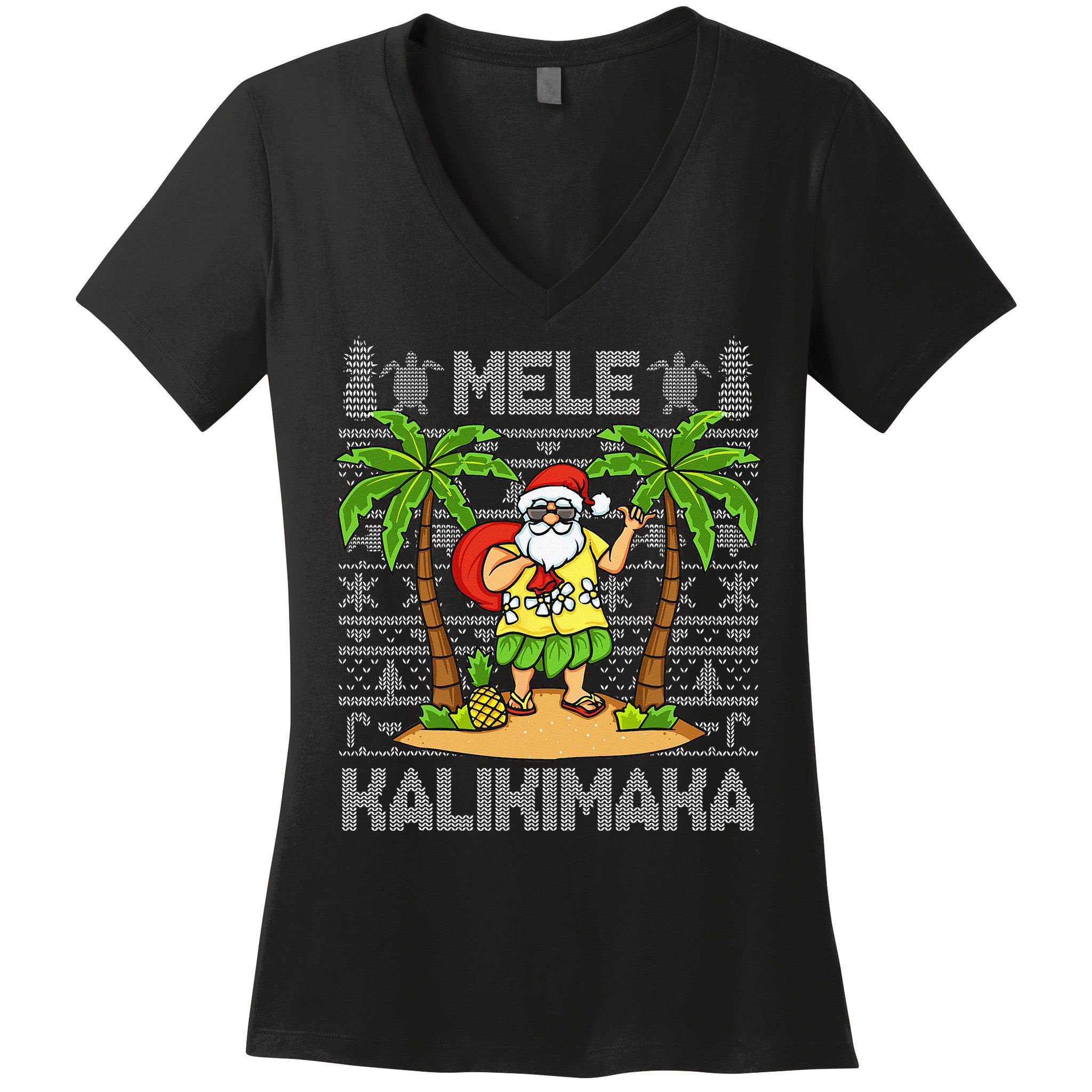Mele Kalikimaka Santa Claus Hawaiian Christmas In July Women's V-Neck T-Shirt