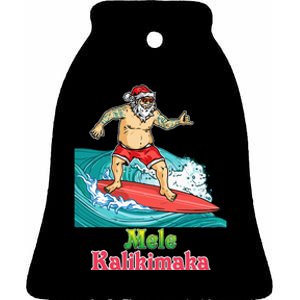 Mele Kalikimaka Santa Surfing Christmas Surf In July Merry Ceramic Bell Ornament