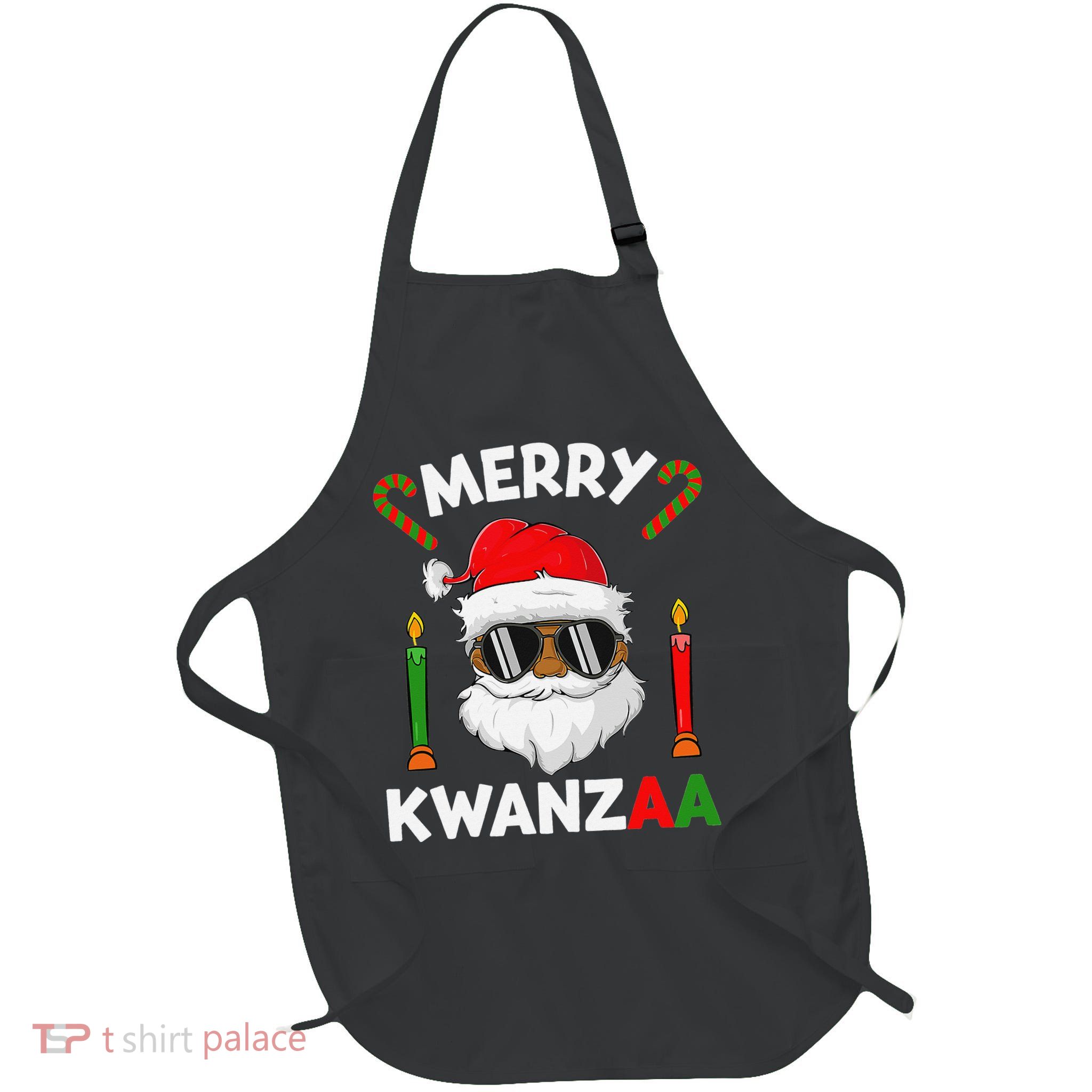Merry Kwanzaa Santa Black Christmas African American Full-Length Apron With Pockets