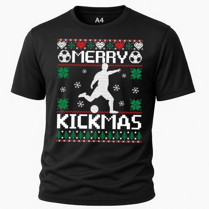 Merry Kickmas Soccer Player Sports Ugly Christmas Sweater Cooling Performance Crew T-Shirt