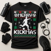 Merry Kickmas Soccer Player Sports Ugly Christmas Sweater Cooling Performance Crew T-Shirt