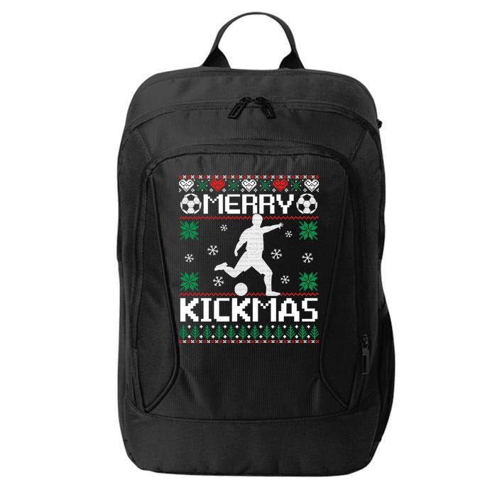 Merry Kickmas Soccer Player Sports Ugly Christmas Sweater City Backpack