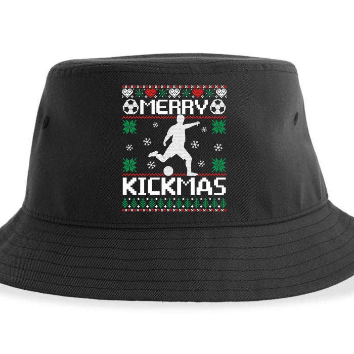 Merry Kickmas Soccer Player Sports Ugly Christmas Sweater Sustainable Bucket Hat