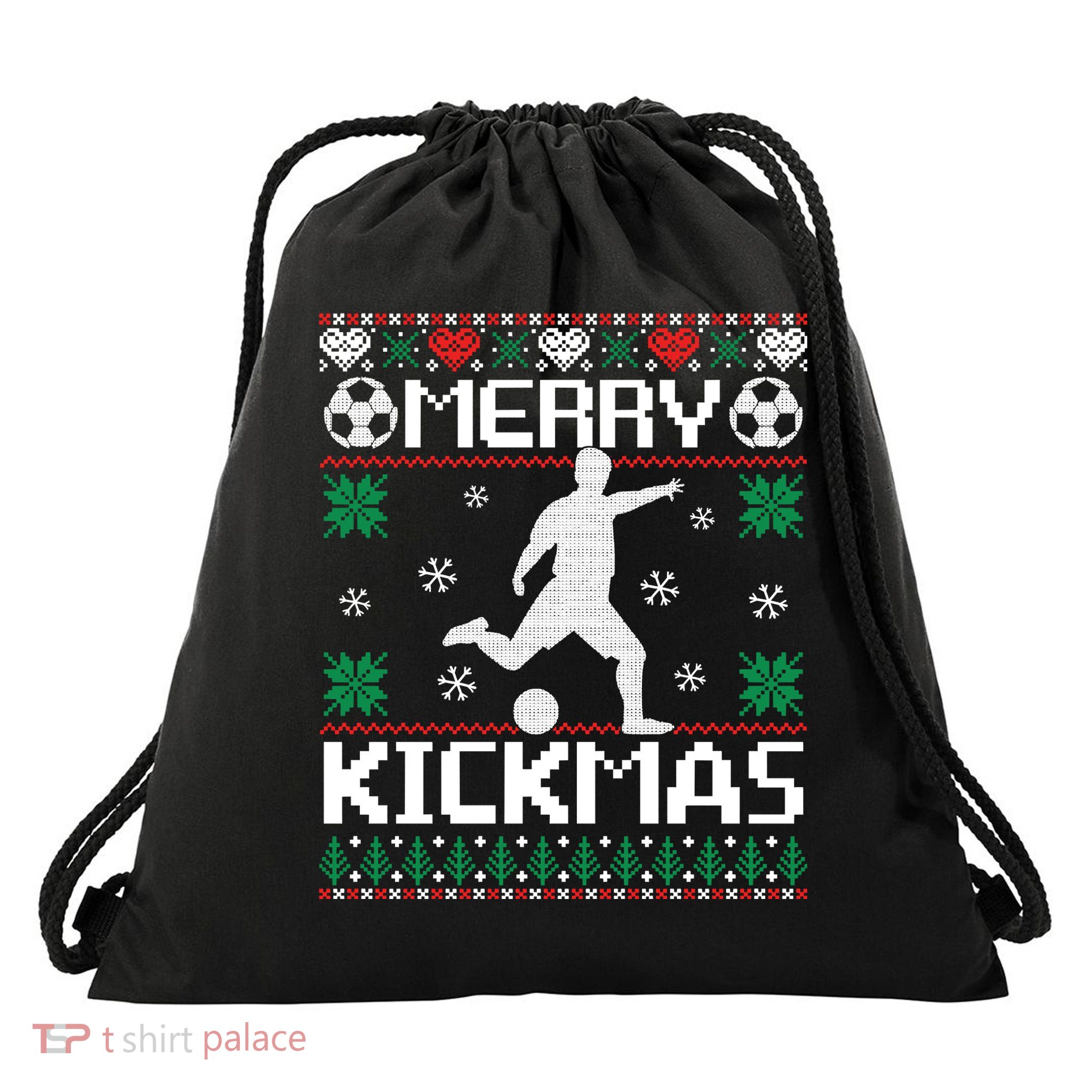 Merry Kickmas Soccer Player Sports Ugly Christmas Sweater Drawstring Bag