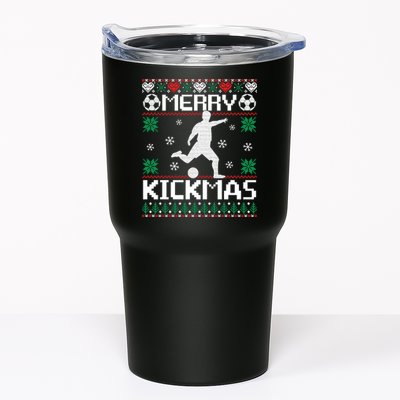 Merry Kickmas Soccer Player Sports Ugly Christmas Sweater Tumbler