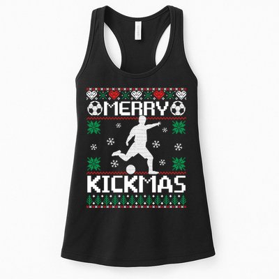 Merry Kickmas Soccer Player Sports Ugly Christmas Sweater Womens Tank Top