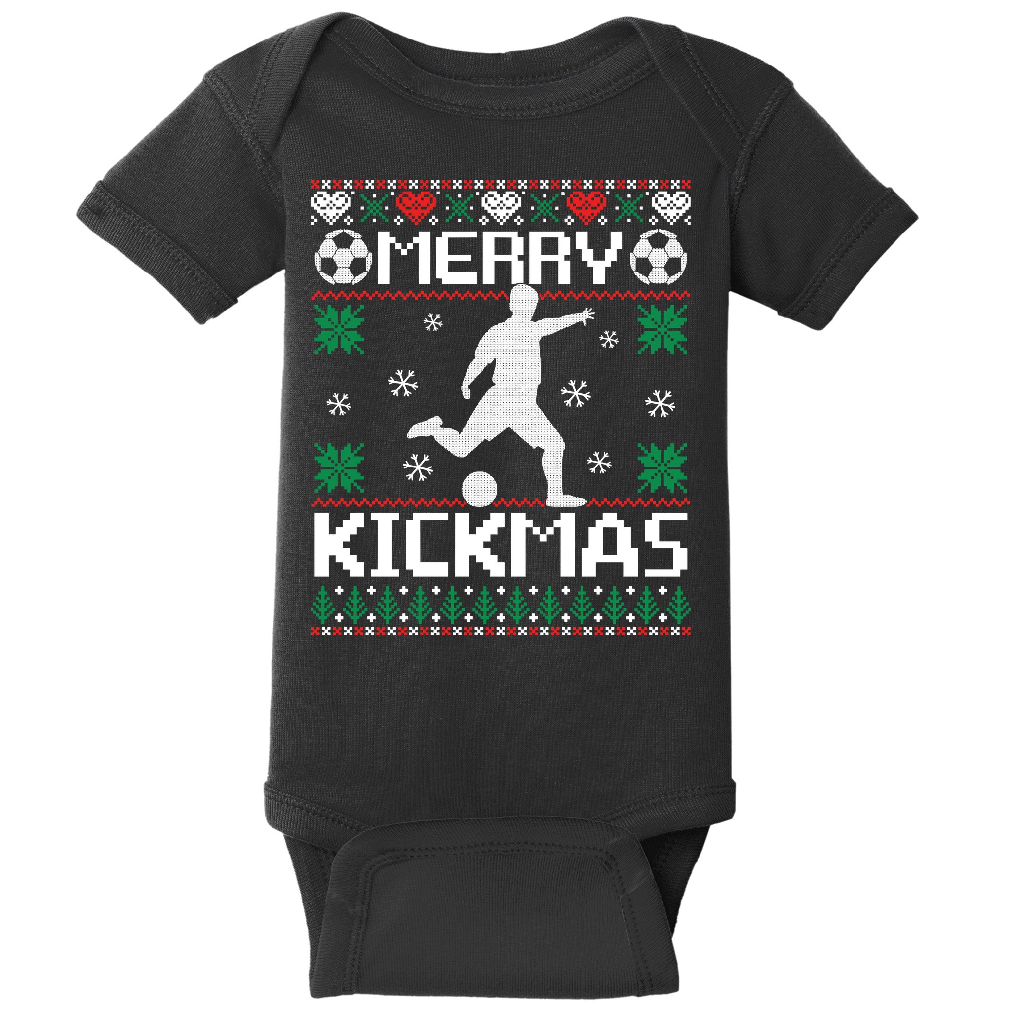 Merry Kickmas Soccer Player Sports Ugly Christmas Sweater Baby Bodysuit