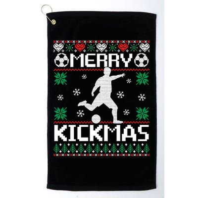 Merry Kickmas Soccer Player Sports Ugly Christmas Sweater Golf Towel