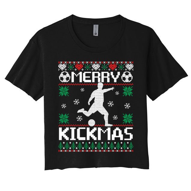 Merry Kickmas Soccer Player Sports Ugly Christmas Sweater Crop Top
