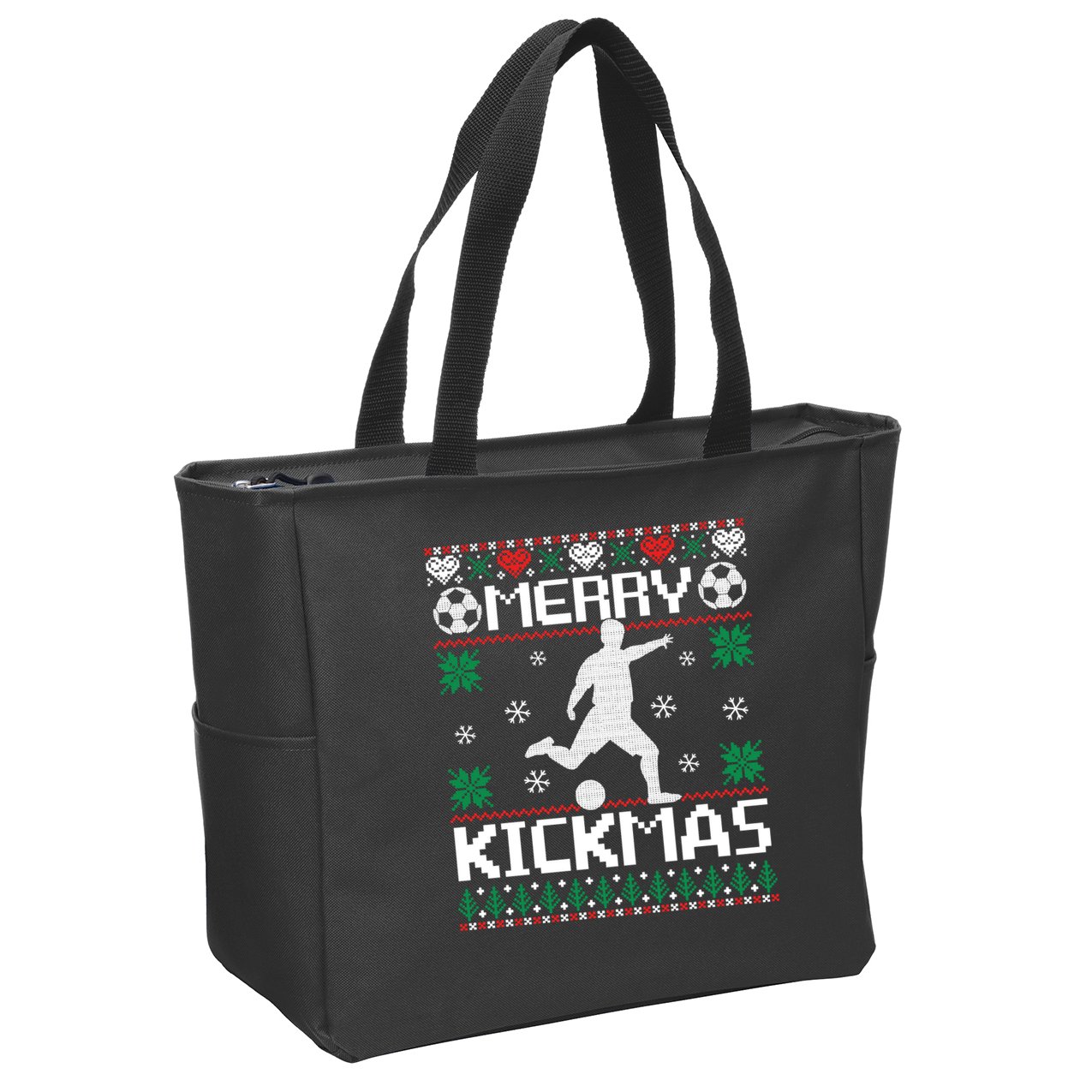 Merry Kickmas Soccer Player Sports Ugly Christmas Sweater Zip Tote Bag