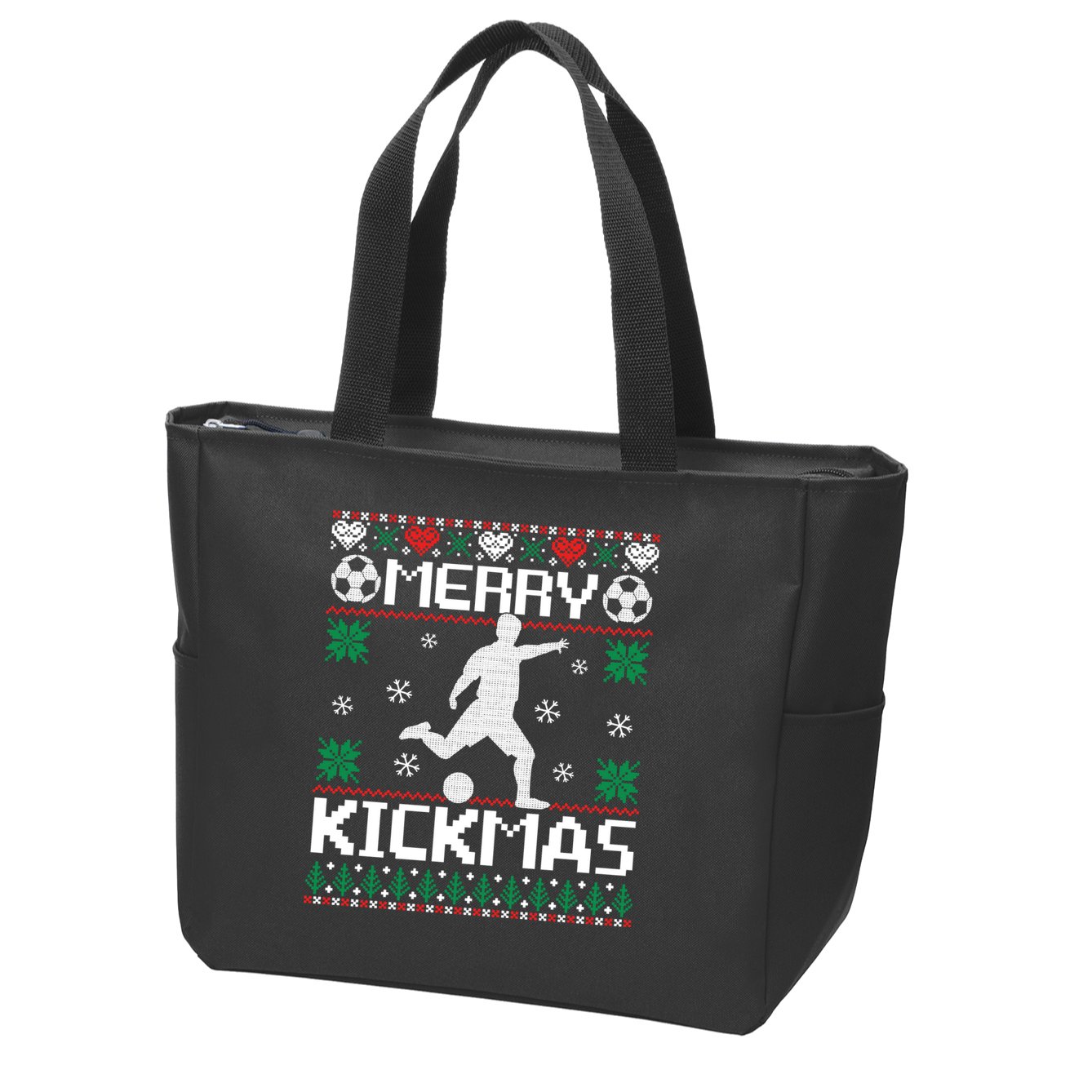 Merry Kickmas Soccer Player Sports Ugly Christmas Sweater Zip Tote Bag
