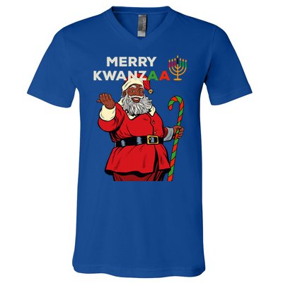 Merry Kwanzaa Santa Black Christmas African American V-Neck T-Shirt