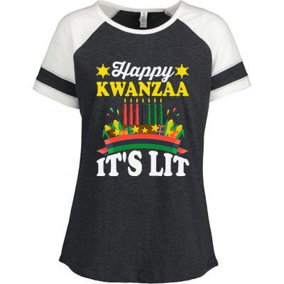 Happy Kwanzaa It's Lit African American Enza Ladies Jersey Colorblock Tee