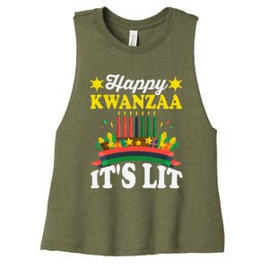 Happy Kwanzaa It's Lit African American Women's Racerback Cropped Tank