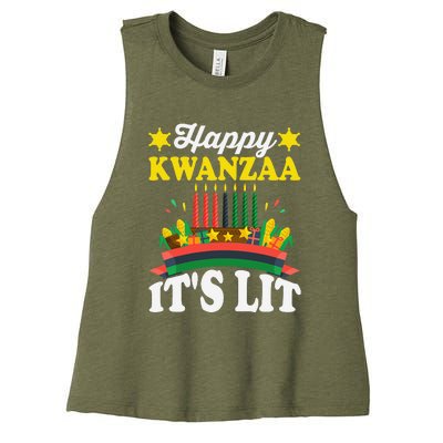 Happy Kwanzaa It's Lit African American Women's Racerback Cropped Tank