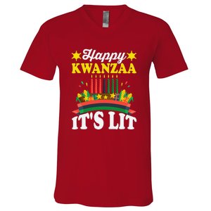 Happy Kwanzaa It's Lit African American V-Neck T-Shirt