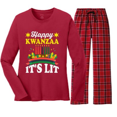 Happy Kwanzaa It's Lit African American Women's Long Sleeve Flannel Pajama Set 