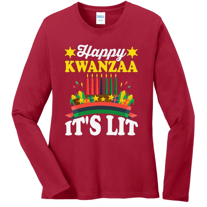 Happy Kwanzaa It's Lit African American Ladies Long Sleeve Shirt