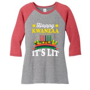 Happy Kwanzaa It's Lit African American Women's Tri-Blend 3/4-Sleeve Raglan Shirt