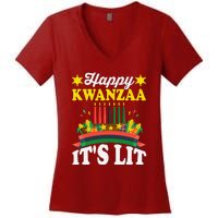 Happy Kwanzaa It's Lit African American Women's V-Neck T-Shirt