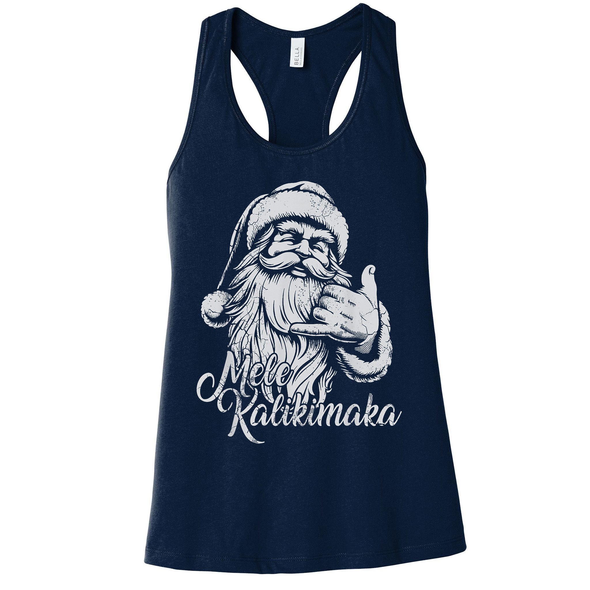 Mele Kalikimaka Santa Claus Hawaiian Christmas Hawaii Spirit Womens Tank Top