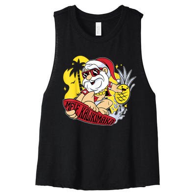 Mele Kalikimaka Santa Hawaiian Christmas In July Gifts Women's Racerback Cropped Tank