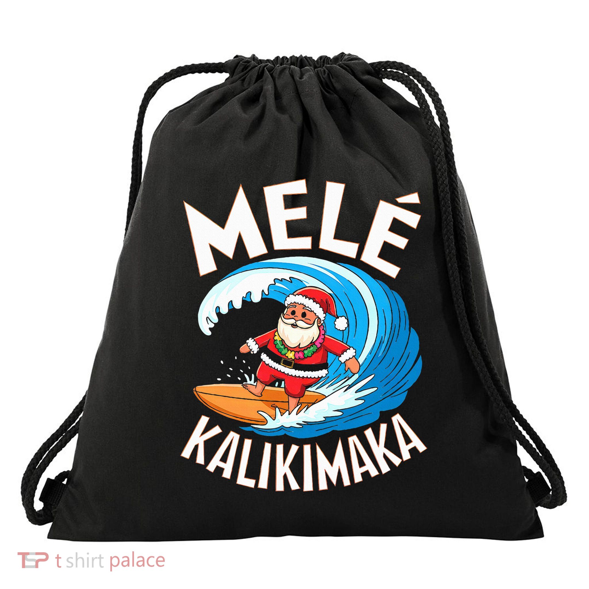 Mele Kalikimaka Surfing Santa Xmas Drawstring Bag