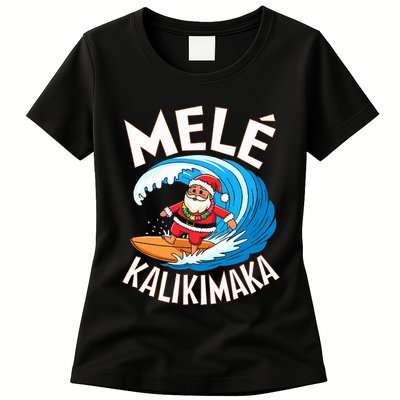 Mele Kalikimaka Surfing Santa Xmas Womens T-Shirt