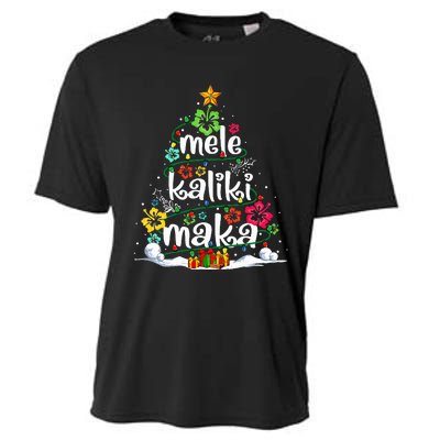 Mele Kalikimaka Tropical Christmas Hawaiian Santa Xmas Tree  Cooling Performance Crew T-Shirt