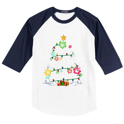 Mele Kalikimaka Tropical Christmas Hawaiian Santa Xmas Tree  Baseball Sleeve Shirt