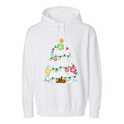 Mele Kalikimaka Tropical Christmas Hawaiian Santa Xmas Tree  Garment-Dyed Fleece Hoodie