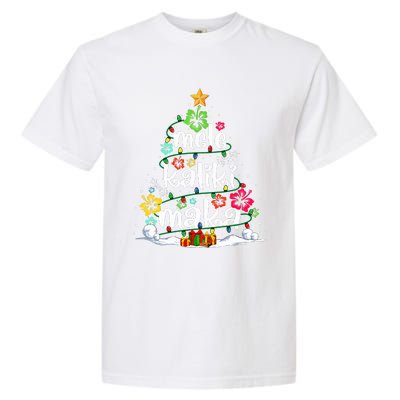 Mele Kalikimaka Tropical Christmas Hawaiian Santa Xmas Tree  Garment-Dyed Heavyweight T-Shirt