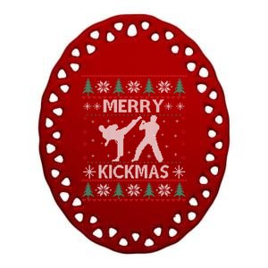 Merry Kickmas Taekwondo Christmas Ugly Sweater Xmas Funny Cute Gift Ceramic Oval Ornament