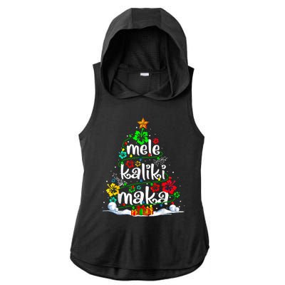 Mele Kalikimaka Tropical Christmas Hawaiian Santa Xmas Tree Ladies PosiCharge Tri-Blend Wicking Draft Hoodie Tank