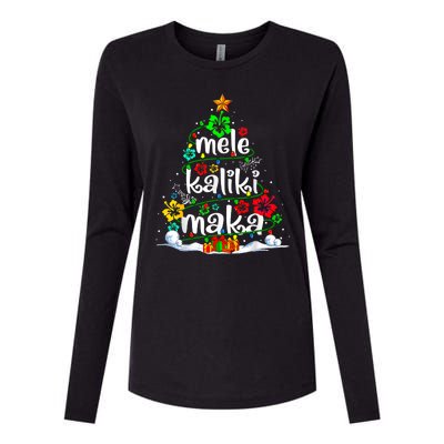 Mele Kalikimaka Tropical Christmas Hawaiian Santa Xmas Tree Womens Cotton Relaxed Long Sleeve T-Shirt