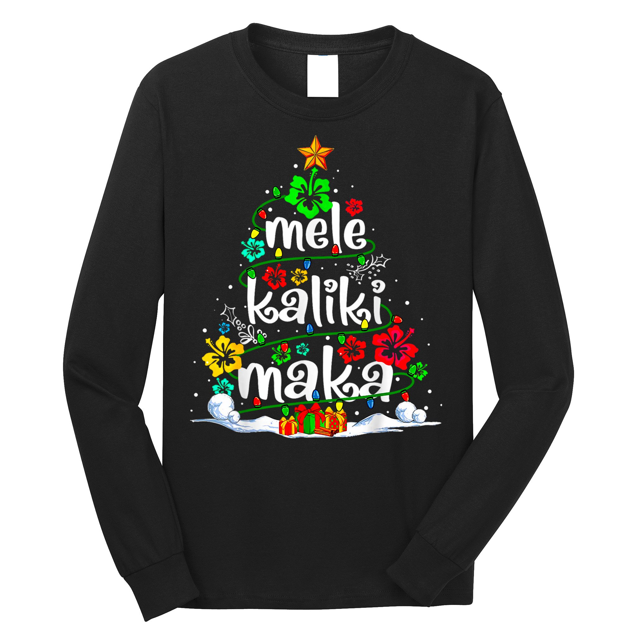 Mele Kalikimaka Tropical Christmas Hawaiian Santa Xmas Tree Long Sleeve Shirt