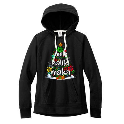 Mele Kalikimaka Tropical Christmas Hawaiian Santa Xmas Tree Women's Fleece Hoodie