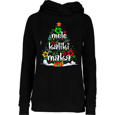 Mele Kalikimaka Tropical Christmas Hawaiian Santa Xmas Tree Womens Funnel Neck Pullover Hood