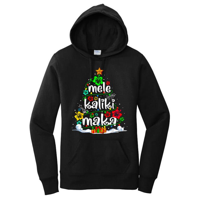 Mele Kalikimaka Tropical Christmas Hawaiian Santa Xmas Tree Women's Pullover Hoodie