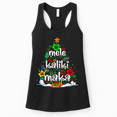 Mele Kalikimaka Tropical Christmas Hawaiian Santa Xmas Tree Womens Tank Top