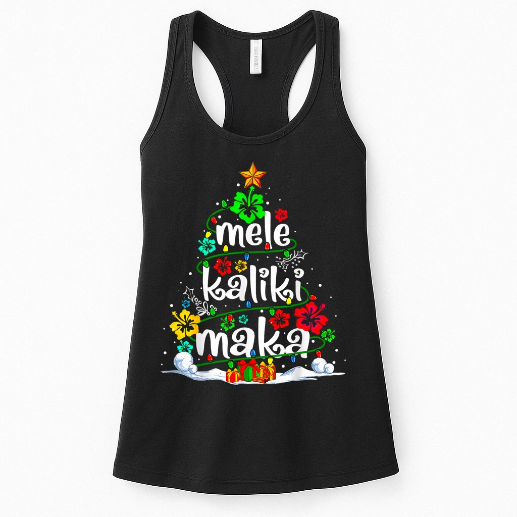 Mele Kalikimaka Tropical Christmas Hawaiian Santa Xmas Tree Womens Tank Top