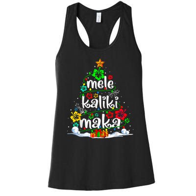 Mele Kalikimaka Tropical Christmas Hawaiian Santa Xmas Tree Women's Racerback Tank