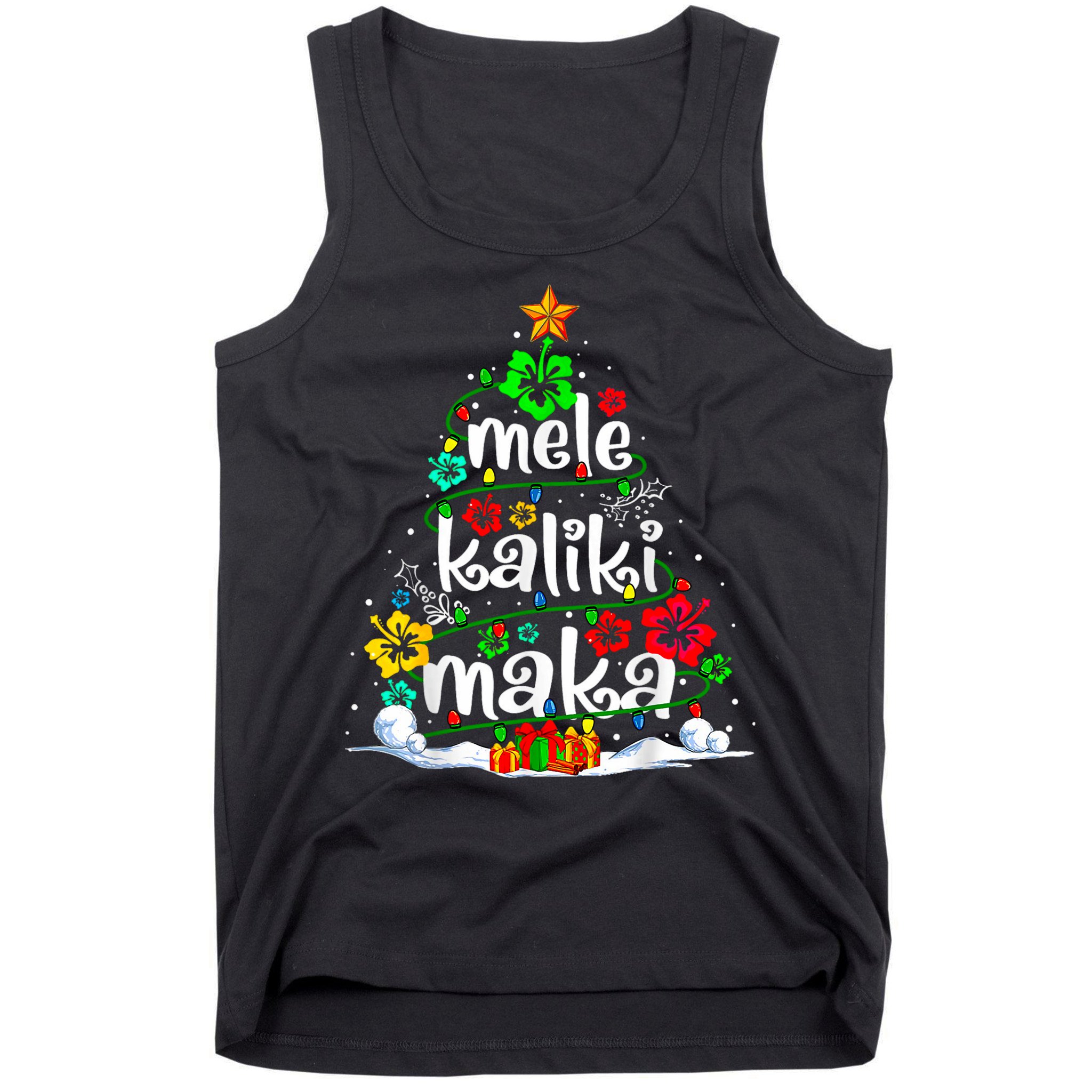 Mele Kalikimaka Tropical Christmas Hawaiian Santa Xmas Tree Tank Top