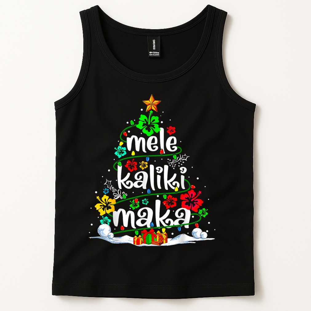Mele Kalikimaka Tropical Christmas Hawaiian Santa Xmas Tree Tank Top