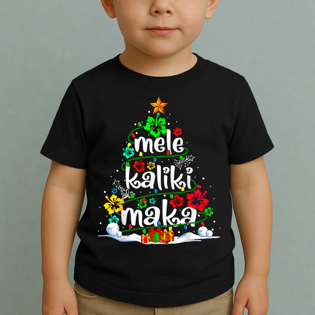 Mele Kalikimaka Tropical Christmas Hawaiian Santa Xmas Tree Toddler T-Shirt