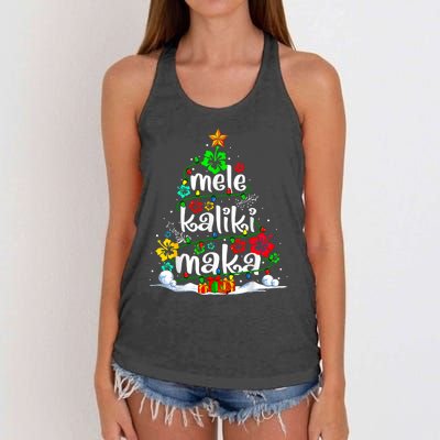 Mele Kalikimaka Tropical Christmas Hawaiian Santa Xmas Tree Women's Knotted Racerback Tank