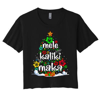 Mele Kalikimaka Tropical Christmas Hawaiian Santa Xmas Tree Women's Crop Top Tee