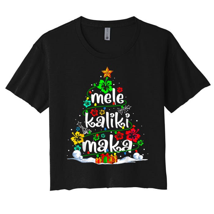 Mele Kalikimaka Tropical Christmas Hawaiian Santa Xmas Tree Women's Crop Top Tee