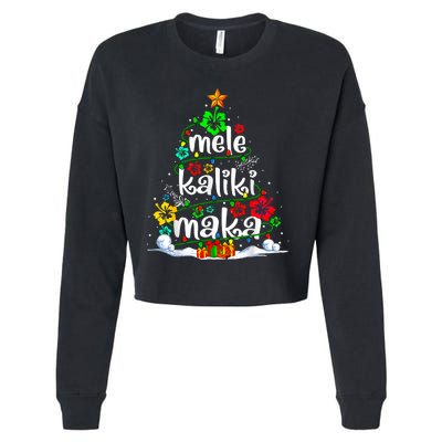 Mele Kalikimaka Tropical Christmas Hawaiian Santa Xmas Tree Cropped Pullover Crew