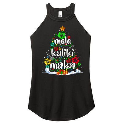 Mele Kalikimaka Tropical Christmas Hawaiian Santa Xmas Tree Women's Perfect Tri Rocker Tank